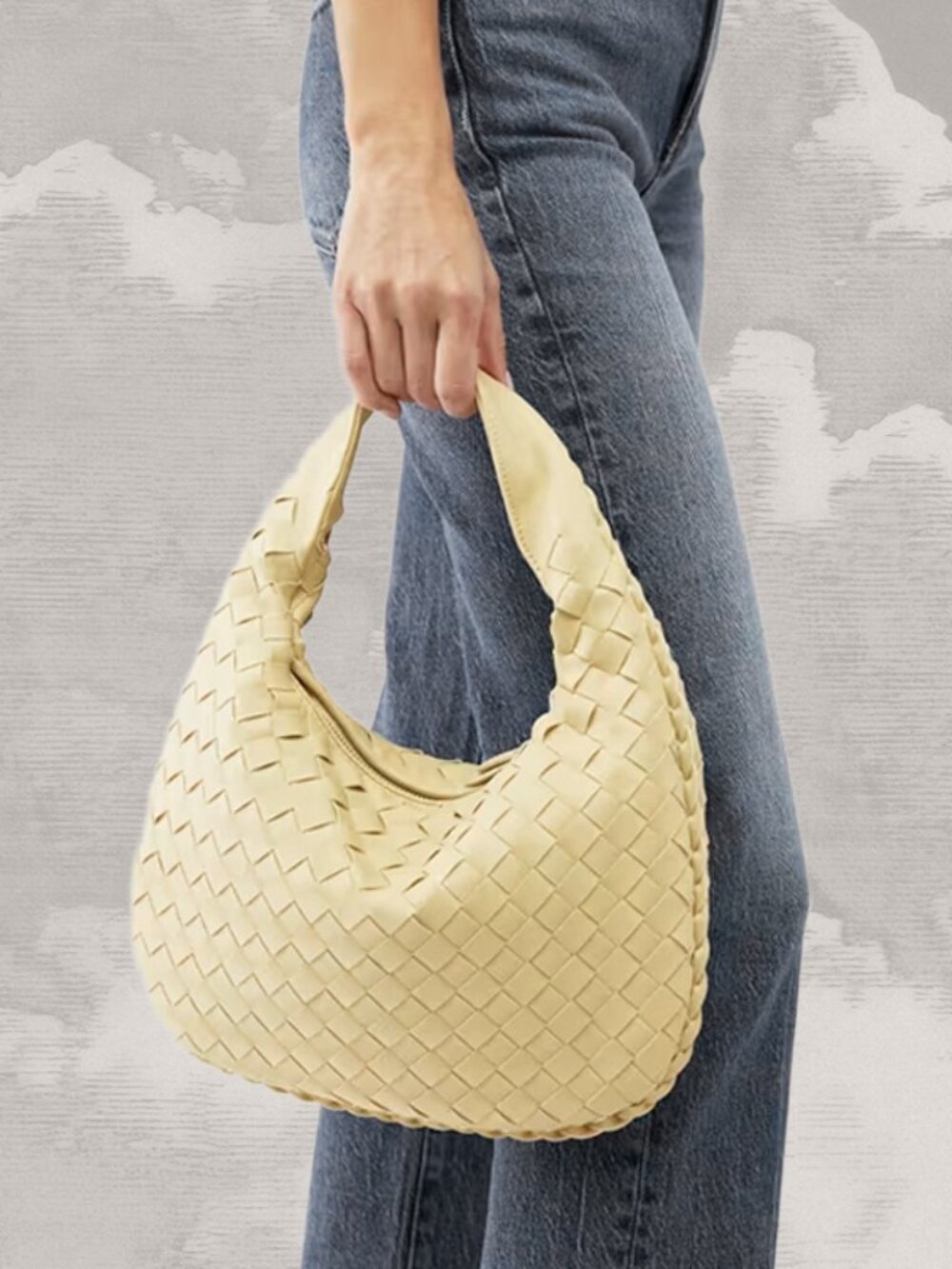8 OTHER REASONS Emily Shoulder Bag Woven Butter Yellow Hobo faux leather NTW